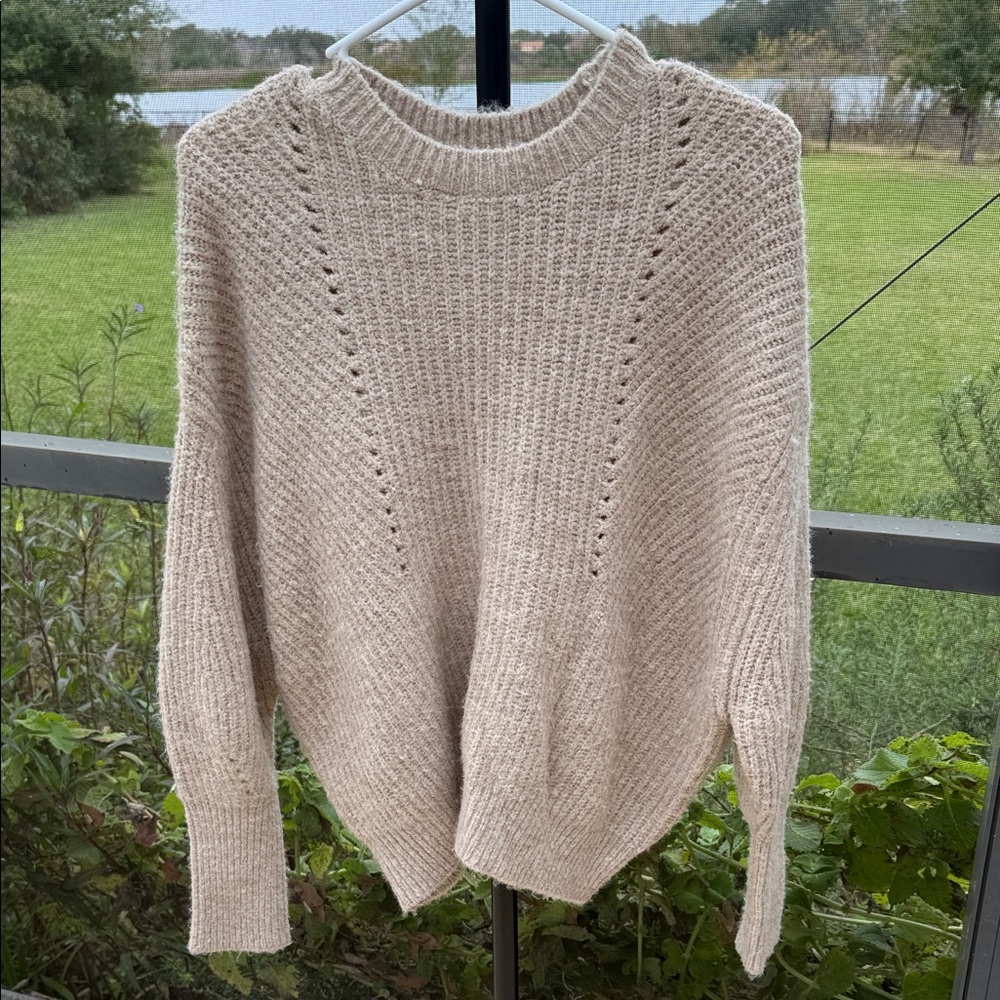 Wayf Beige Textured Crew Neck Sweater
